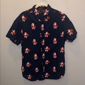 Denim & Flower Santa Claus Shirt Blue Button Up Ricky Singh Xmas Men’s Medium